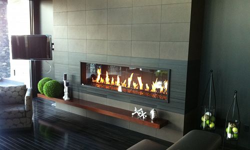 <p>Another custom gas fireplace by Okanagan Fireplace Den. This 7' Linear Gas Fireplace was installed in a Kelowna home. We were able to create the look the owners sought by designing a custom fireplace</p>